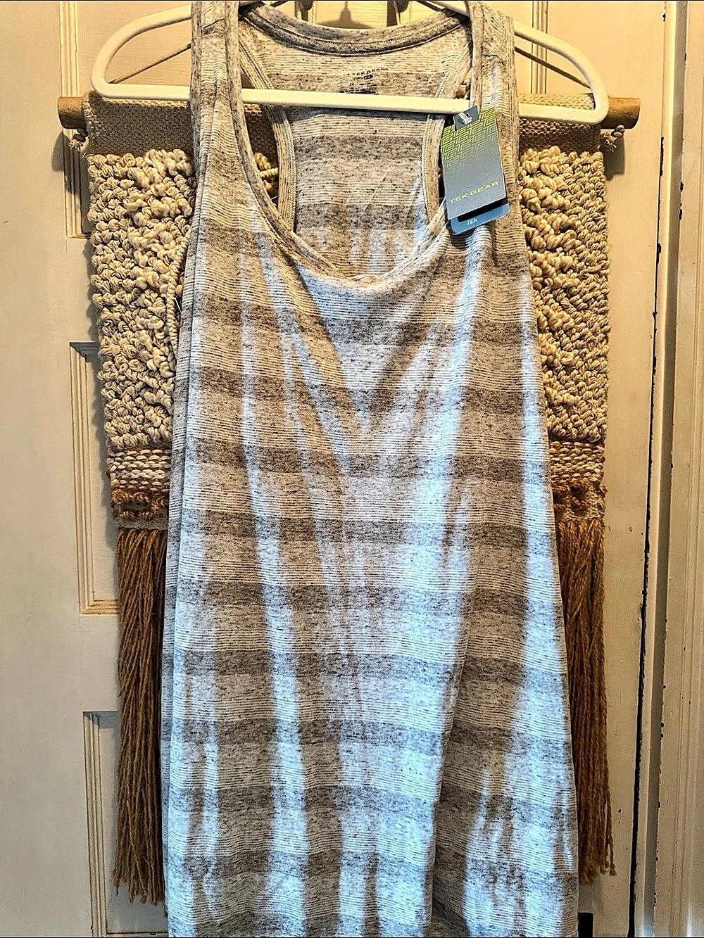 Tek Gear DryTek Racerback Tank Racerback Striped Tank Gray & White Size 3X NWT